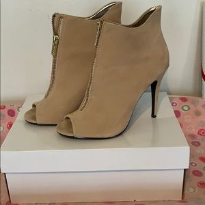 Suede Nude Peep Toe Ankle Boots